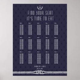 Póster Anclajes azules de la tabla de asientos Bodas náut