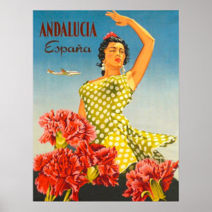 Póster Andalucía, España, baile tradicional, mujer, vinta