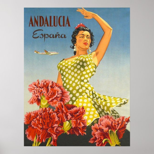 Póster Andalucía, España, danza tradicional, mujer, cosec (Frente)
