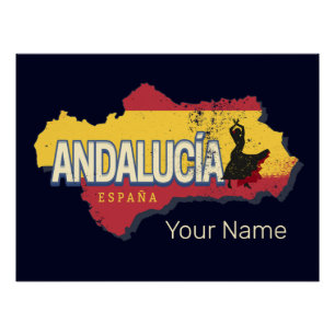 Póster Andalucía España Retro Map Vintage Flamenco Holida