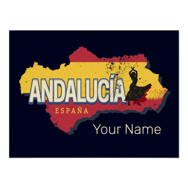 Póster Andalucía España Retro Map Vintage Flamenco Holida (Anverso)