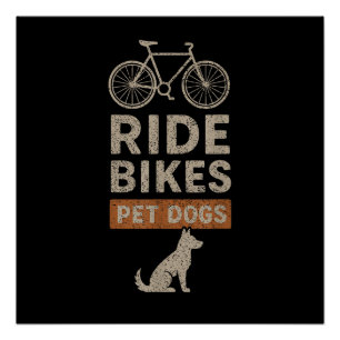 Póster Andar en Bicicleta Acariciar Perros Amante Diverti