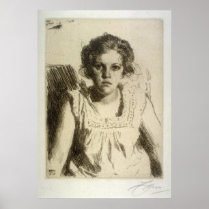 Póster anders zorn, retrato de un chica, grabando