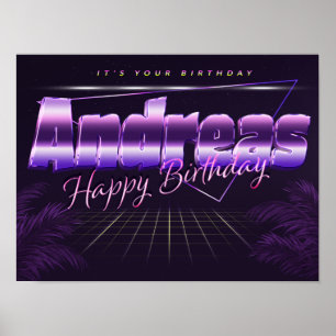 Póster Andreas Name Vorname lila retro Poster Geburtstag