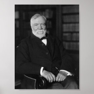 Póster Andrew Carnegie asentó en una biblioteca