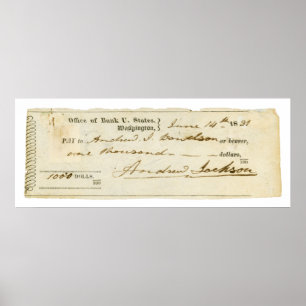 Póster Andrew Jackson firmó cheque desde el 14 de junio d