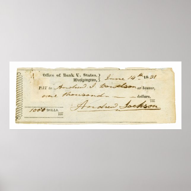 Póster Andrew Jackson firmó cheque desde el 14 de junio d (Frente)