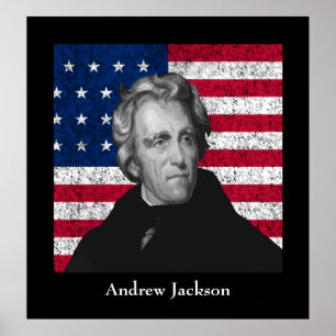Póster Andrew Jackson y la bandera de los E.E.U.U.