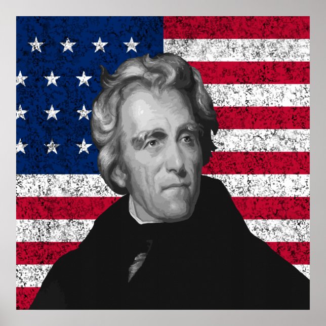 Póster Andrew Jackson y la bandera de los Estados Unidos (Frente)