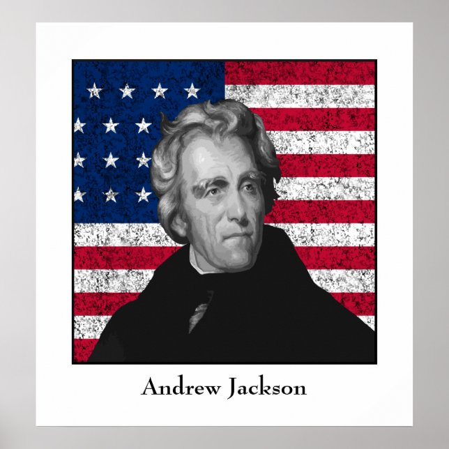 Póster Andrew Jackson y la bandera de los Estados Unidos (Frente)
