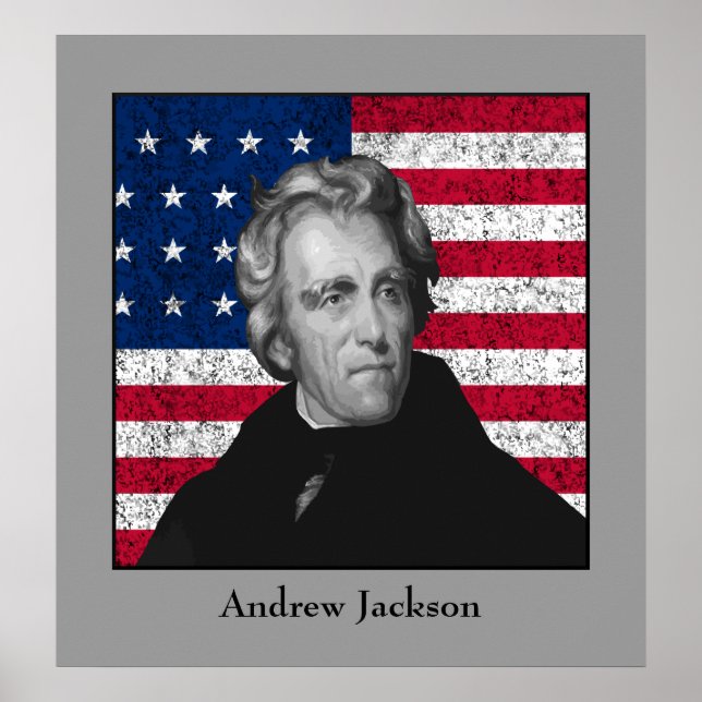 Póster Andrew Jackson y la bandera de los Estados Unidos (Frente)