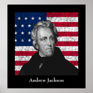Póster Andrew Jackson y la bandera de los Estados Unidos