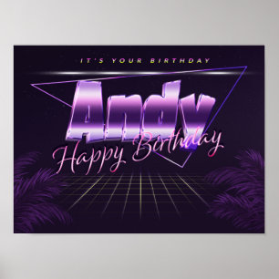 Póster Andy Name Vorname lila retro Poster Geburtstag