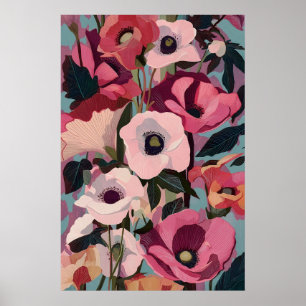 Póster Anémona Rosa Vibrante Estampa Floral Moderno Magen
