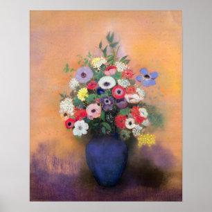 Póster Anemones y lilas en una parcela azul, después de 1