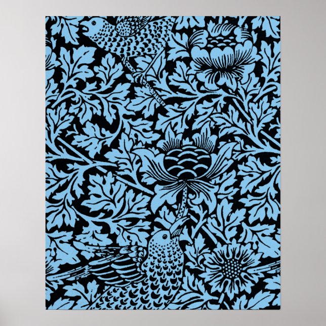 Póster Anenoma de aves del patrón floral William Morris (Frente)