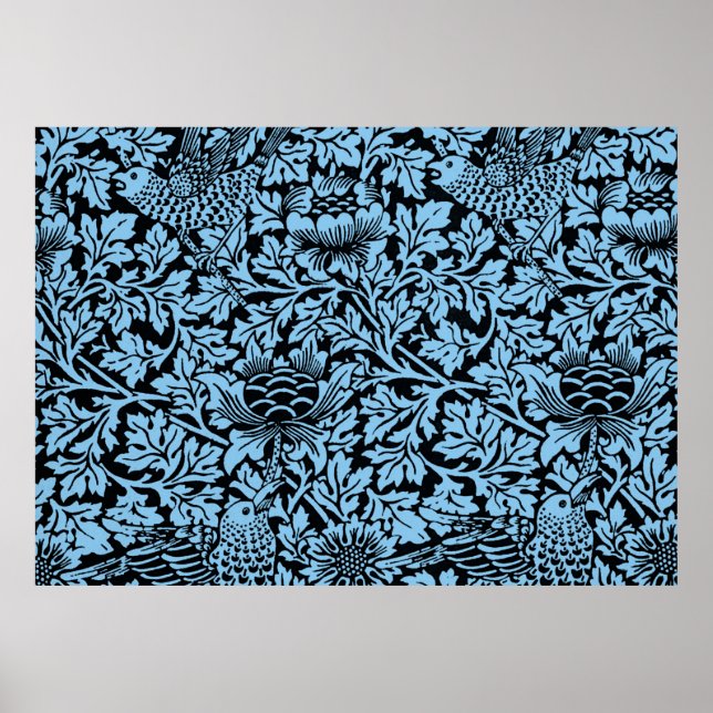Póster Anenoma de aves del patrón floral William Morris (Frente)