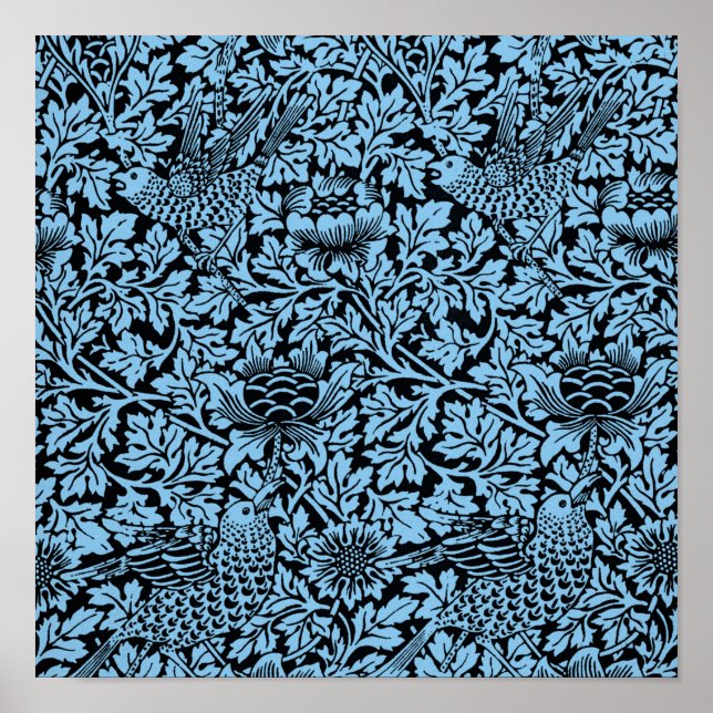 Póster Anenoma de aves del patrón floral William Morris (Frente)