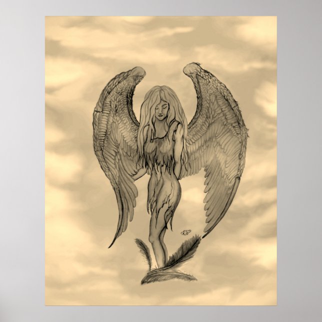 Póster Ángel al estilo tatuaje (Frente)