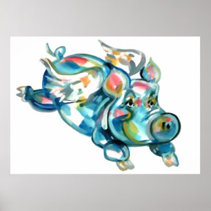 Póster Ángel azul del cerdo del vuelo
