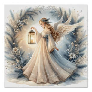 Póster Ángel Celestial de Invierno Farol de Paz