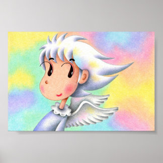 Póster Ángel con cabello blanco.