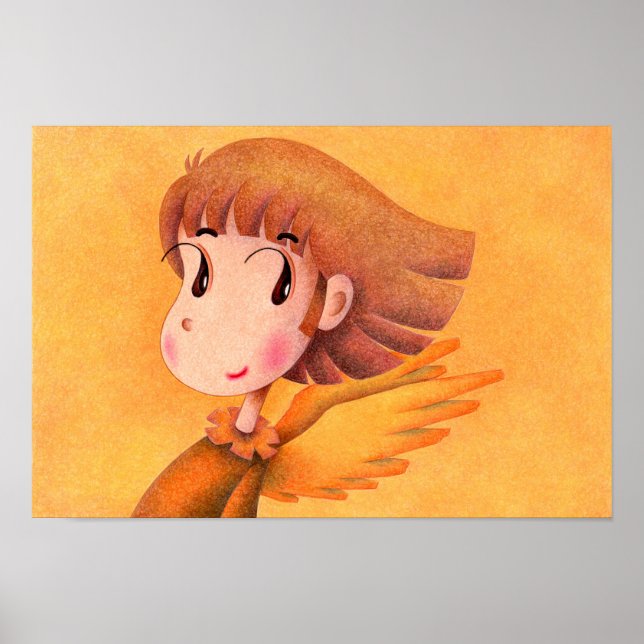 Póster Ángel con cabello castaño. (Frente)