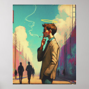 Póster Ángel con Halo Fumando en la calle urbana