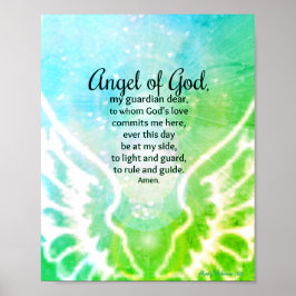 Póster Ángel de Dios Guardian Oración Blue Green Watercol