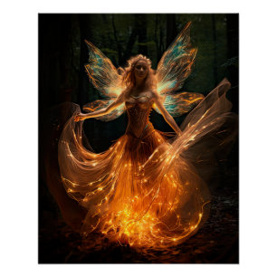 Póster Ángel de hadas mágicas con alas en la encía forest