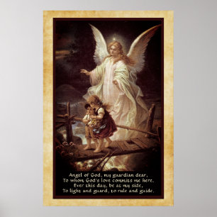 Póster Ángel de la guarda, niños, puente y poema