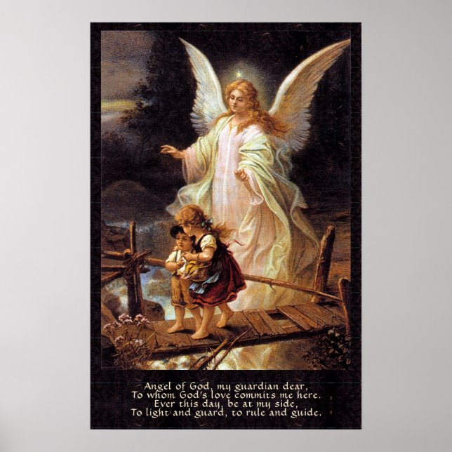 Póster Ángel de la guarda, niños, puente y Poster de poem (Frente)
