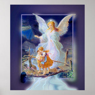 Póster Ángel de la guarda, niños y puentes (excluyente)