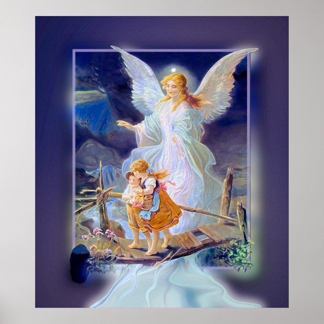 Póster Ángel de la guarda, niños y puentes (excluyente) (Frente)