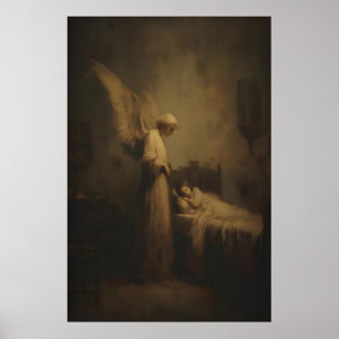 Póster Ángel de la Guarda vigilando al niño durmiente