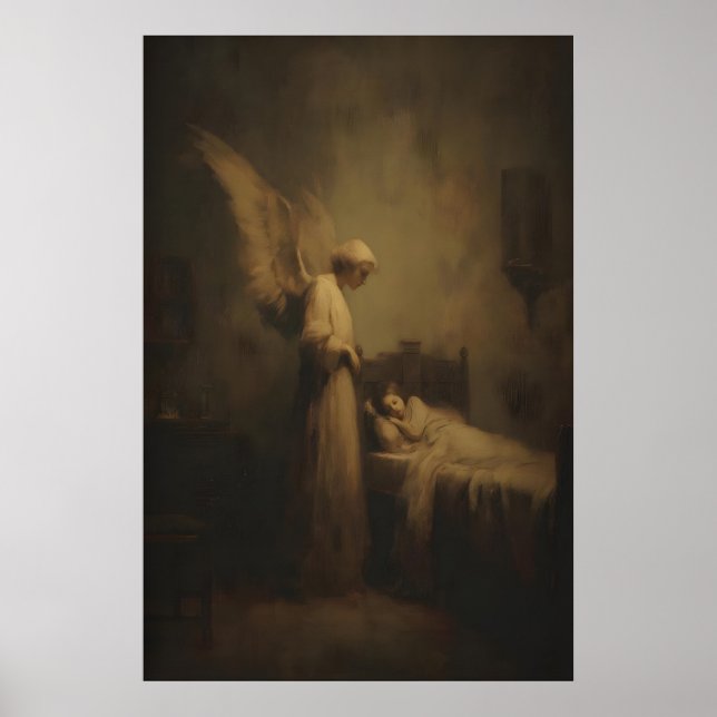 Póster Ángel de la Guarda vigilando al niño durmiente (Frente)
