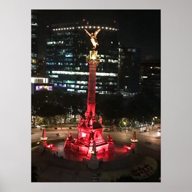 Póster Ángel de la Independencia iluminado de rojo, Ciuda (Frente)