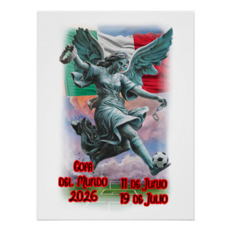 Póster Ángel de la Independencia jugando fútbol en un
