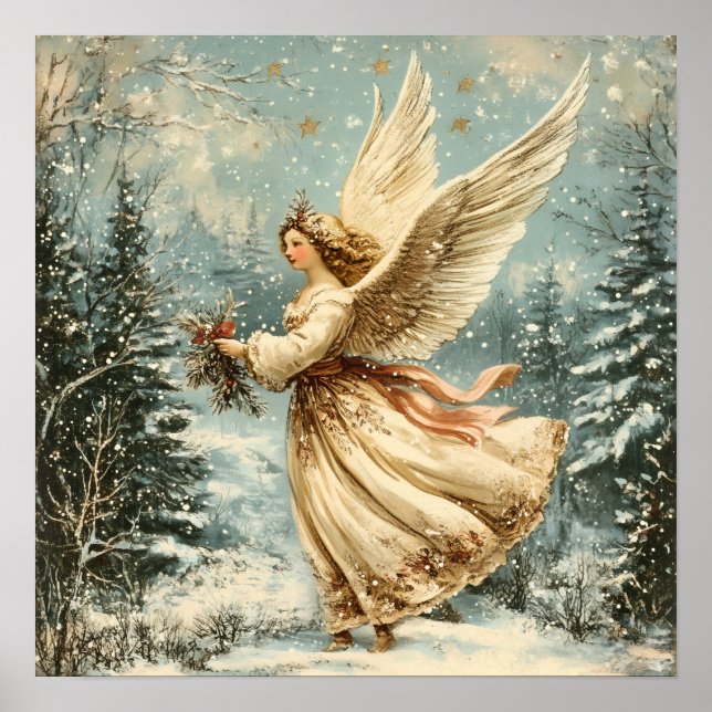 Póster Ángel de Navidad con Acebo (Frente)