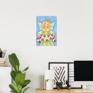 Póster Ángel de Navidad de dibujos animados lindos con ha
