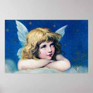 Póster Ángel de Navidad Victoriano Antiguo Noche Estrella