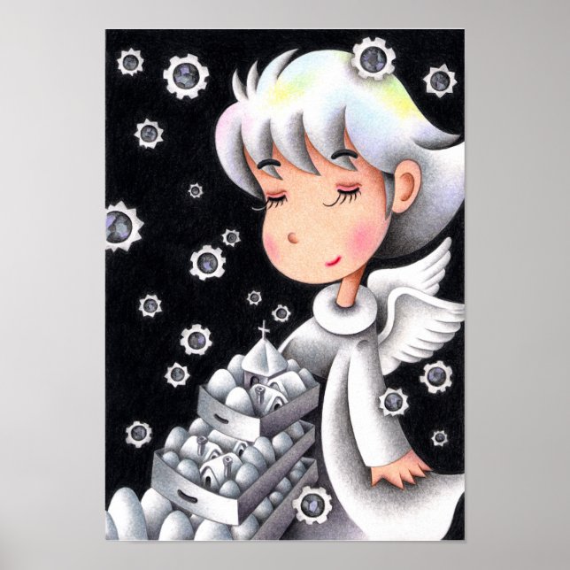 Póster Ángel de nieve blanco. (Frente)