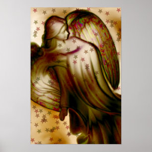 Póster Ángel de oro con estrellas