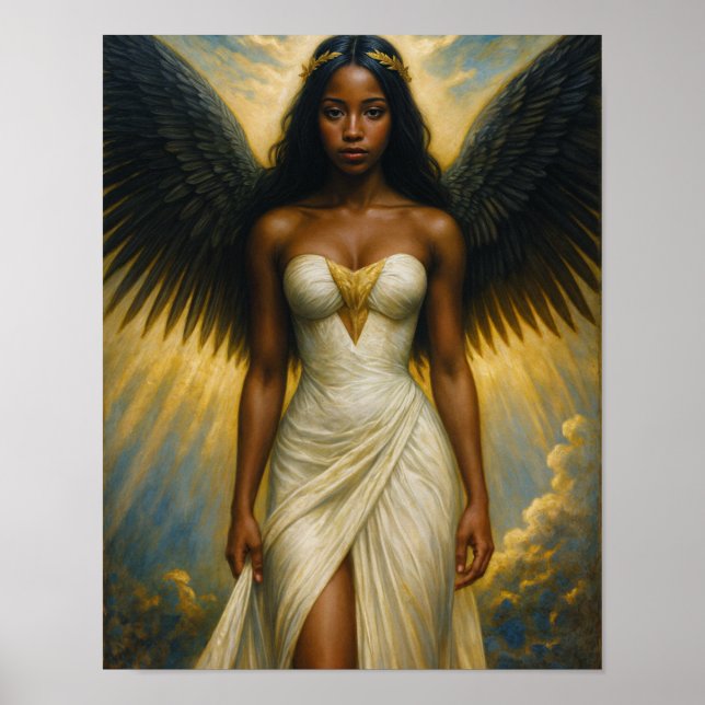 Póster Ángel de piel oscura con alas negras (Frente)