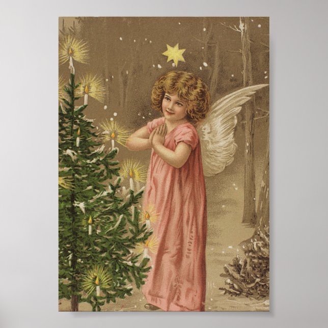 Póster Ángel de Poster de Navidad y árbol de Navidad (Frente)