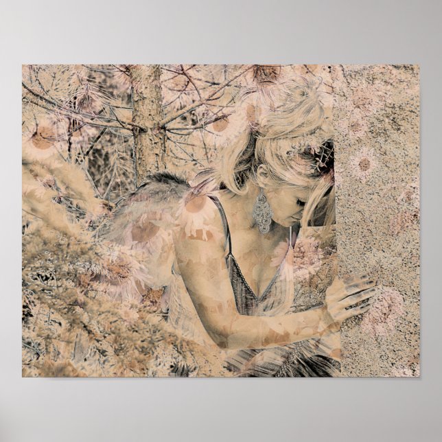 Póster Angel Elegant Boho Sepia Floral Antiguo (Frente)