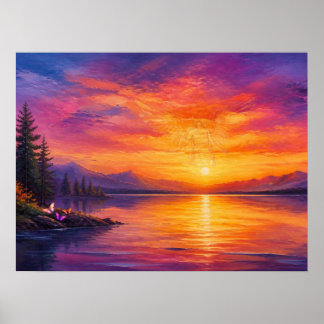Póster Ángel en el cielo al atardecer mirándonos hacia ab