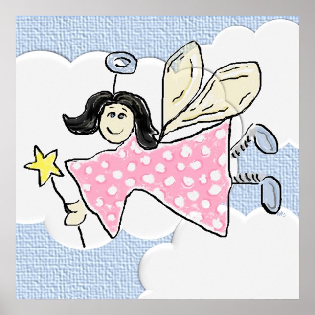 Póster Ángel en las nubes 3 dimensionales (Frente)