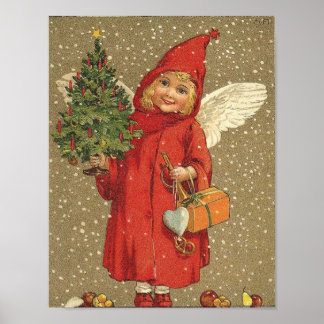Póster Ángel en un abrigo rojo