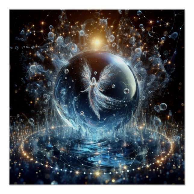 Póster Ángel En Una Burbuja De Agua Pura Y Limpia En Un L (Anverso)